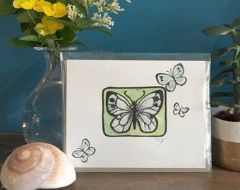 Hand painted butterfly card, original miniature painting, "Winnie", blank greeting card, insect card