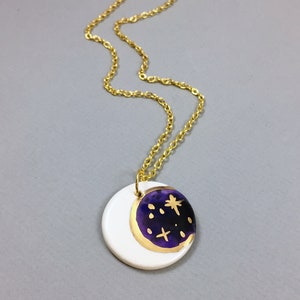 Moon pendants, ceramic and 22kt gold, moon phase necklace, handmade pendants, ceramic pendants, modern ceramic jewelry