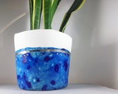 Large Ceramic white gold planter, large ceramic succulent planter, apartment decor, gold decor, minimalist decor