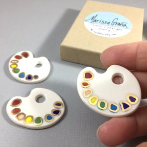 Artist's Palette Pins, Ceramic & 22k gold pins, painter's palette pins, rainbow pin, gift for artist, gift for art teacher