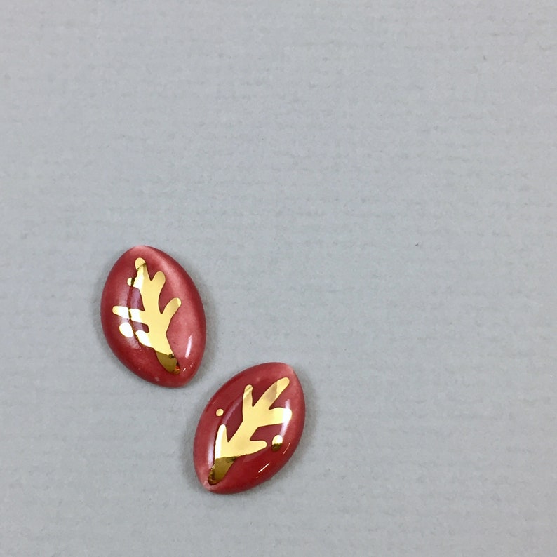 Fall Leaf Earrings, Ceramic & 22k gold stud earrings, modern ceramic earrings, fall fashion, autumn accessories, stud earrings cranberry