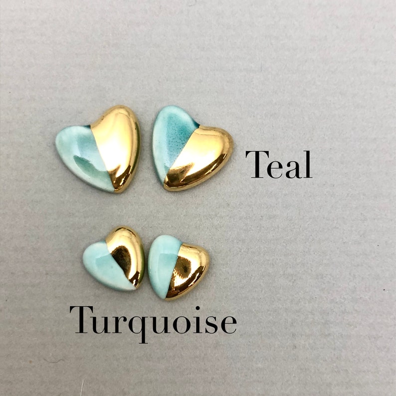 Tiny Gold dip Heart Earrings, Ceramic & 22k gold stud earrings, Valentines jewelry, heart studs, minimalist, gold earrings,magnetic earrings image 6