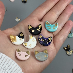 Cat pin, Ceramic & 22k gold, kitten pin, cat lover, cat lady, pink pussycat, galaxy kitten pin