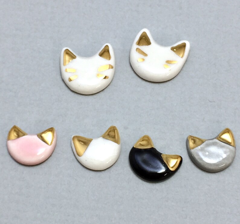 Cat Earrings Ceramic & 22k Gold Stud Earrings Kitten Etsy