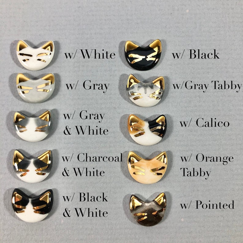Cat earrings Ceramic & 22k gold stud earrings kitten Etsy