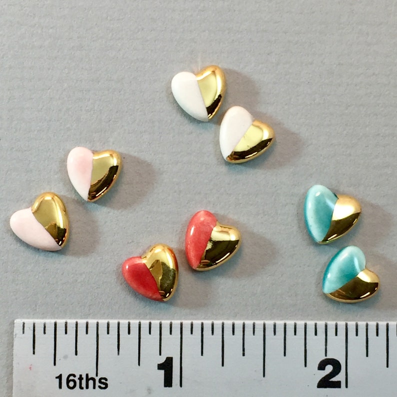 Tiny Gold dip Heart Earrings, Ceramic & 22k gold stud earrings, Valentines jewelry, heart studs, minimalist, gold earrings,magnetic earrings image 3