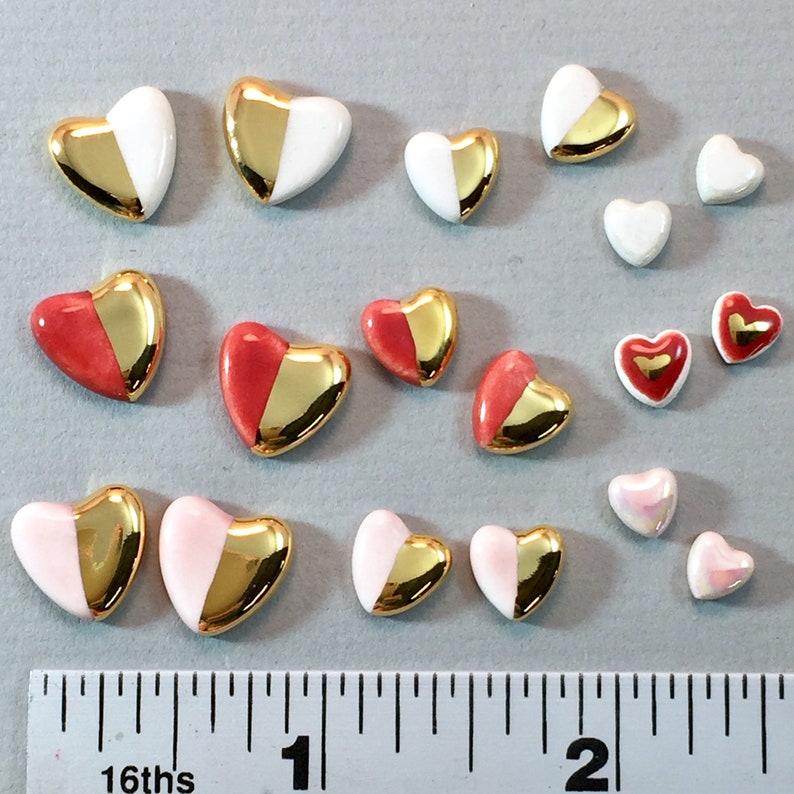 Tiny Gold dip Heart Earrings, Ceramic & 22k gold stud earrings, Valentines jewelry, heart studs, minimalist, gold earrings,magnetic earrings image 5