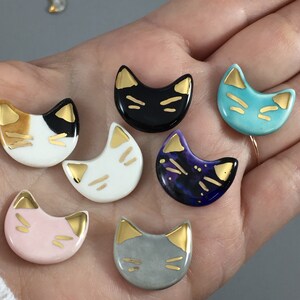 Cat pin, Ceramic & 22k gold, kitten pin, cat lover, cat lady, pink pussycat, galaxy kitten pin image 2