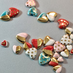 Tiny Gold dip Heart Earrings, Ceramic & 22k gold stud earrings, Valentines jewelry, heart studs, minimalist, gold earrings,magnetic earrings image 2