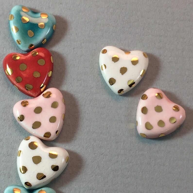 Heart Earrings Ceramic & 22k Gold Stud Earrings Valentines Etsy