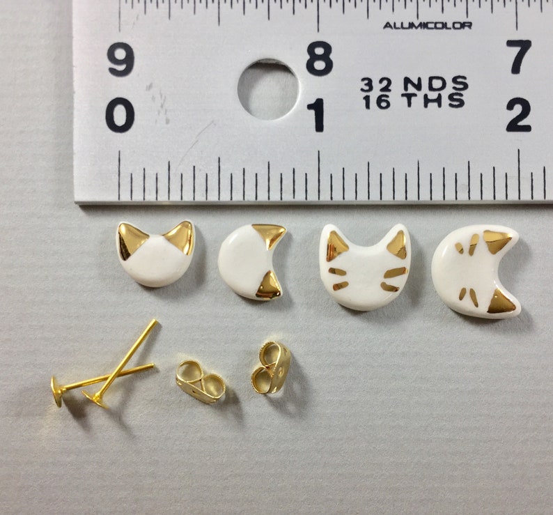 Cat Earrings Ceramic & 22k Gold Stud Earrings Kitten Etsy