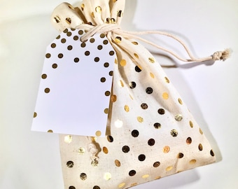 Gift Wrap your purchase, add this listing to your order to have your gift wrapped in a beautiful, reusable gold foil cotton drawstring bag