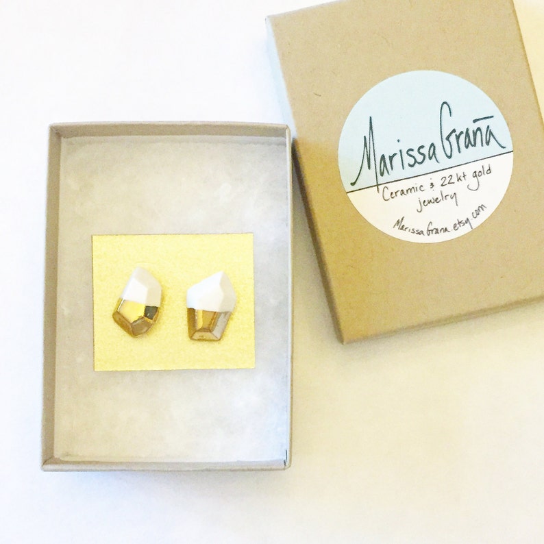 Tiny Gold dip Heart Earrings, Ceramic & 22k gold stud earrings, Valentines jewelry, heart studs, minimalist, gold earrings,magnetic earrings image 4