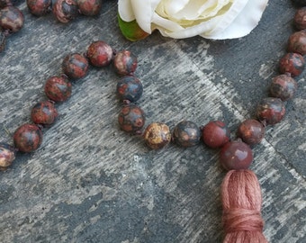 Transformation Mala, Buddhist Mala Prayer Beads, Japa Mala 108, Meditation Beads, Leopardskin Jasper for TRANSFORMATION + NEW OPPORTUNITIES