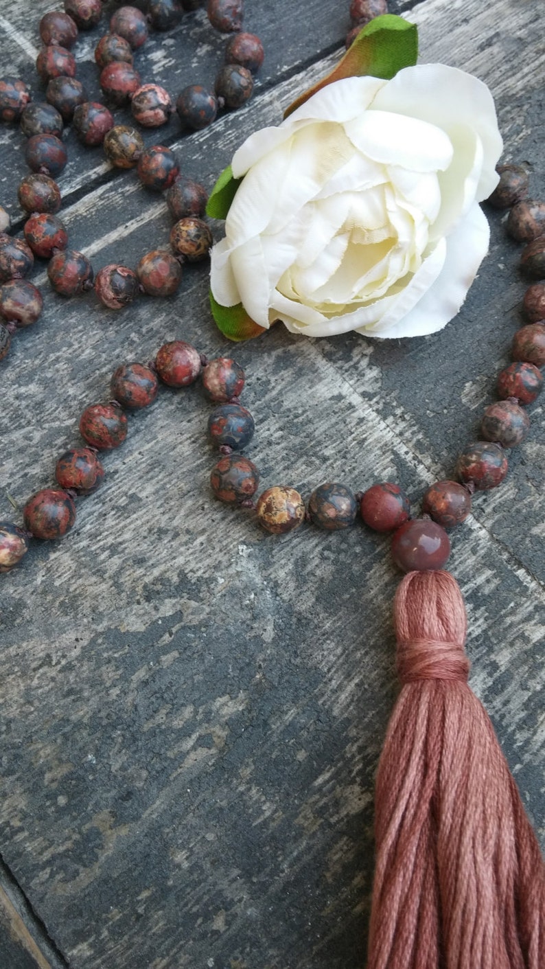 Transformation Mala, Buddhist Mala Prayer Beads, Japa Mala 108, Meditation Beads, Leopardskin Jasper for TRANSFORMATION NEW OPPORTUNITIES image 1