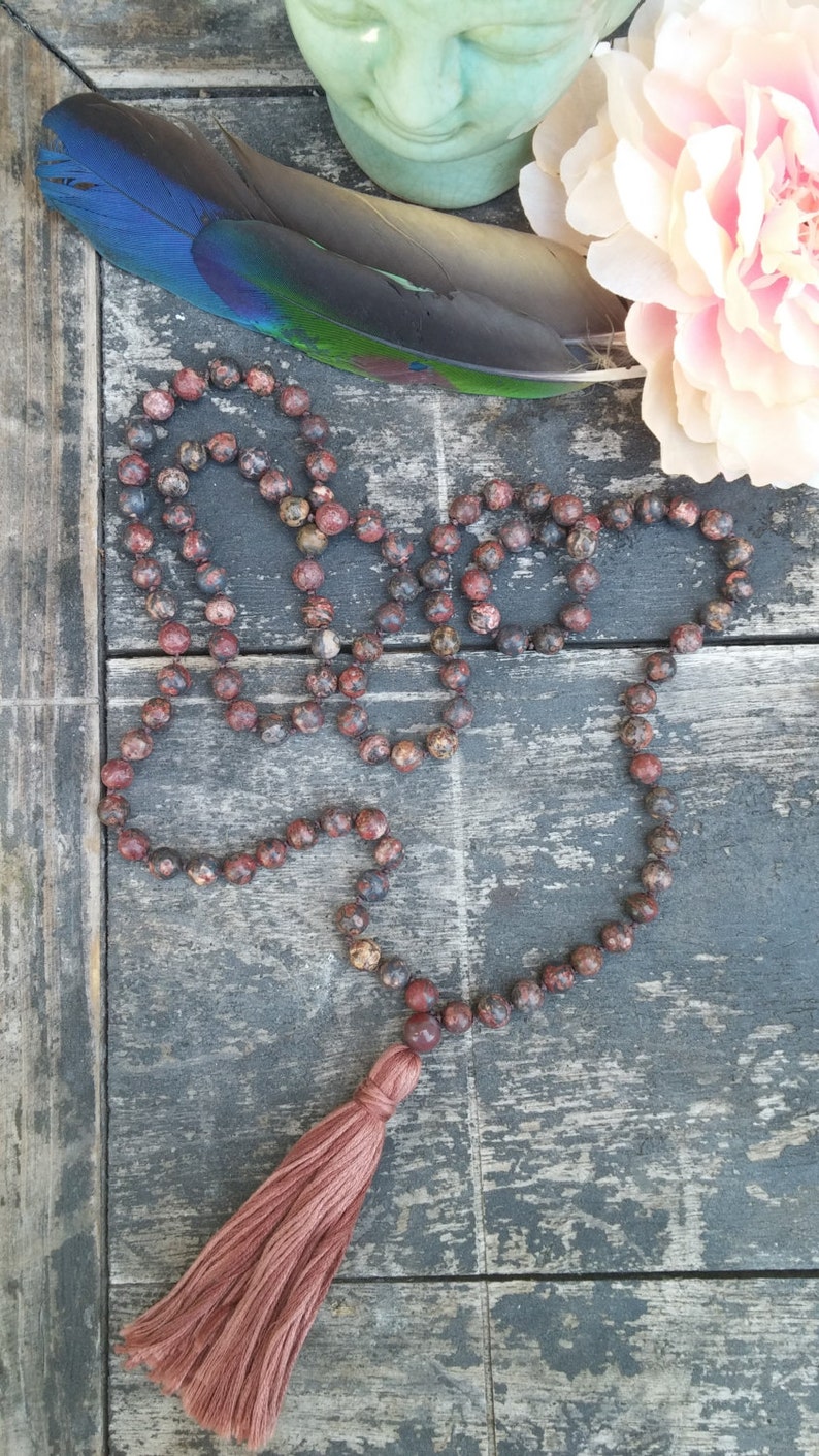 Transformation Mala, Buddhist Mala Prayer Beads, Japa Mala 108, Meditation Beads, Leopardskin Jasper for TRANSFORMATION NEW OPPORTUNITIES image 2