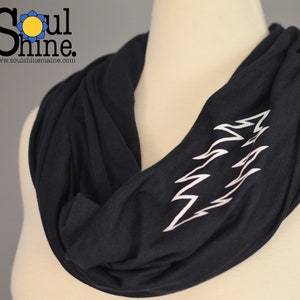 GRATEFUL DEAD Basics SCARF Organic Cotton Infinity Scarves Navy Blue with Stealie 13 Point Lightning Bolt Made in the UsA Eco Print