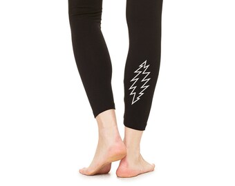 GRATEFUL Dead Art LEGGINGS Legging Pants Black Cotton with Stealie 13 Point Lightning Bolt Small Medium Large