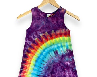 Robe pour filles Tie Dye | Coton arc-en-ciel violet prisme débardeur jouer robe Festival robe d'été Grateful Dead Hippie fille