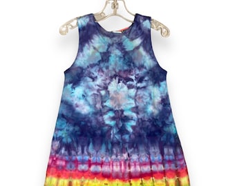 Tie Dye Girls Dress | Cotton Rainbow Blue Sky Prism Tank Top Play Dress Festival Summer Dress Grateful Dead Hippie Girl