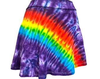 Falda Tie Dye / Falda Mini Patinadora Morada Arcoíris para Festivales, Estilo Hippie Chic de Verano, Ideal para Fans de Grateful Dead