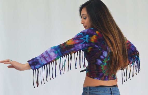 Tie Dye FRINGE Purple Spiral CROP Top 