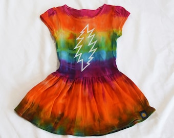 Tie Dye Girls Dress | Rainbow Grateful Dead Play Dress Little Girl 2T 2 4 6 Festival Summer Dress