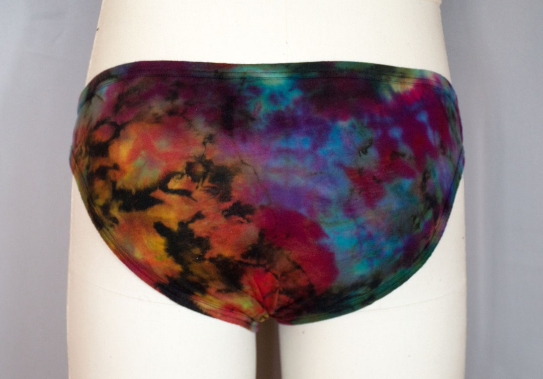 Men's Tie Dye Underwear Mankini Reverse Dye Black Rainbow Cotton Jersey
