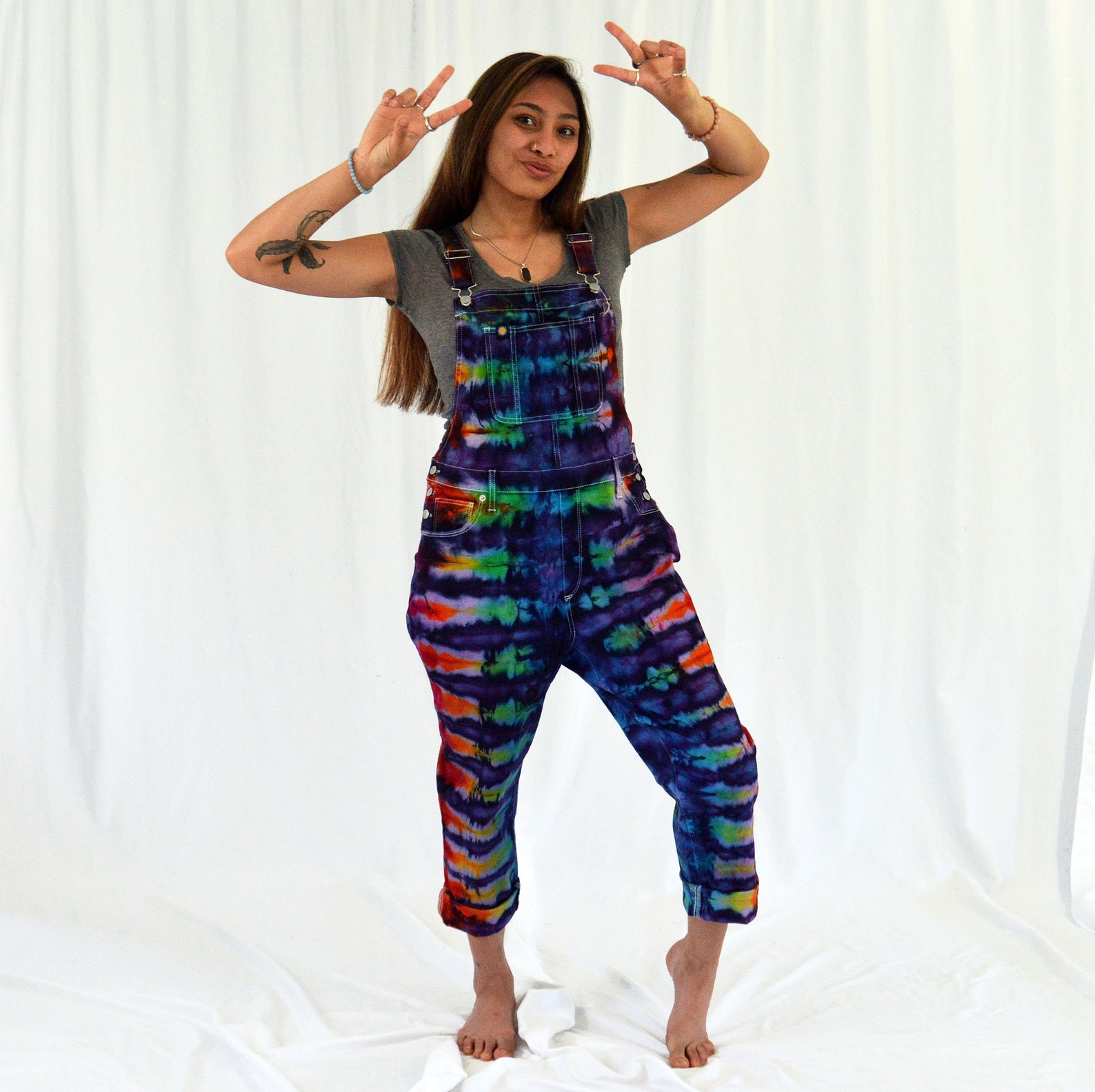 Tie Dye Overalls Full Spectrum RAINBOW Bibs Capri Length Etsy