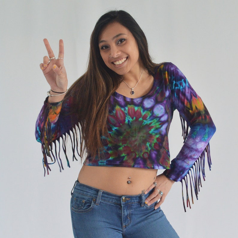 fringe long sleeve crop top
