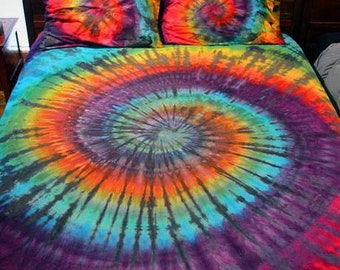 Tie Dye SHEET Set or Duvet - Queen, King or Full - 400 Count Cotton Sheets Hand Dyed CUSTOM Order Only Psychedelic Grateful Dead