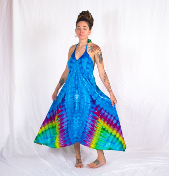 blue tie dye halter dress Sandra Maxi Dress