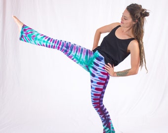 Tie Dye Yoga Pants | USA Made Cotton Spandex Fold Top Flare Jade Rainbow Legging Lounge Yoga Pants Unicorn Festival Boho GRATEFUL Dead Ooak