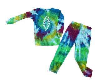 Grateful Dead | TIE DYE Toddler Jammies - PJ Pajama 2 Piece Rock Roll Concert Gift Hippie Mom Cotton 2T 3T 4 T Jammie Nightie Bedtime Bed