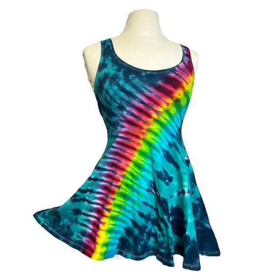 hippie skater dress Trippy Hippie Good Vibes Printed Skater Dress for Women, Unique Patterned Dress, All Over Print Sleeveless Dress, Plus Size Summer Dress