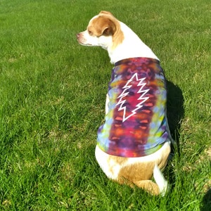 Grateful Dead Dog Wear Doggie TIE DYE Tee Shirt | 13 Point Lightning Bolt Festie Dawg Pet