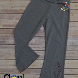 Yoga Capri Pants GRATEFUL DEAD Basics Fold Top Legging GRAY Cotton with Purple Stealie 13 Point Lightning Bolt Sizes Small Medium Large Grey