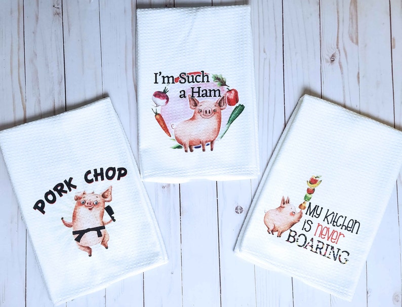 Pig Kitchen Towels Piggy Kitchen Towels Waffle Towels Etsy