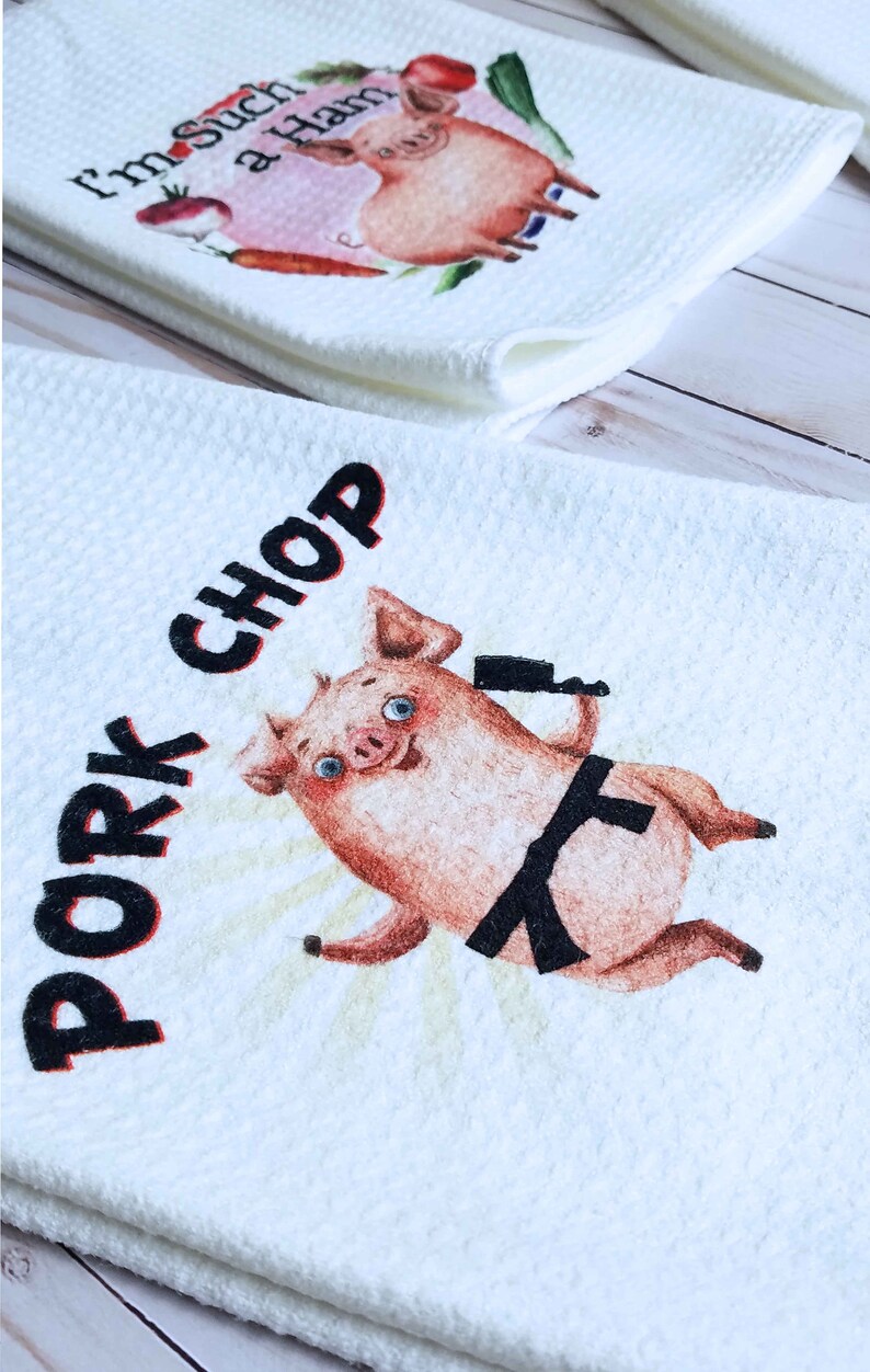 Pig Kitchen Towels Piggy Kitchen Towels Waffle Towels Etsy