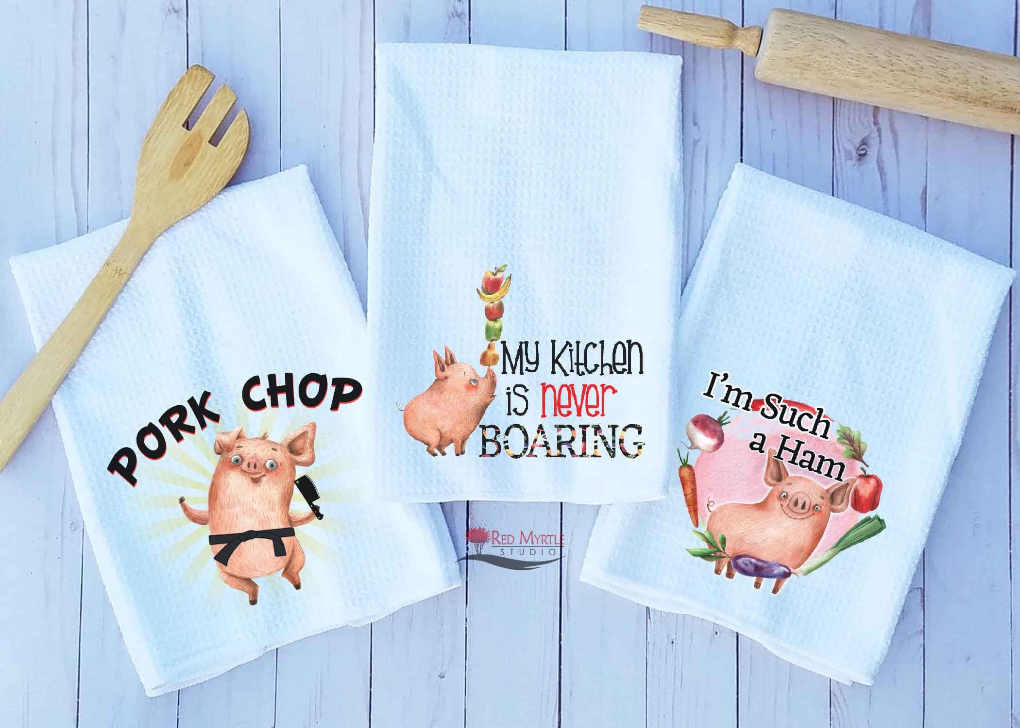Pig Kitchen Towels Piggy Kitchen Towels Waffle Towels Etsy