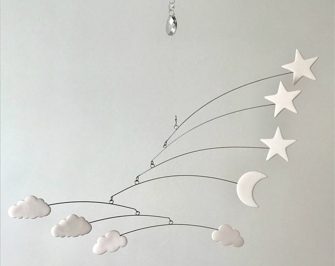 Cloud Mobile, Star and Cloud Mobile, Nursery Mobile, White Mobile, Cot Mobile, Modern Nursery, Monochrome, baby Shower, Crib Mobile, Cloud