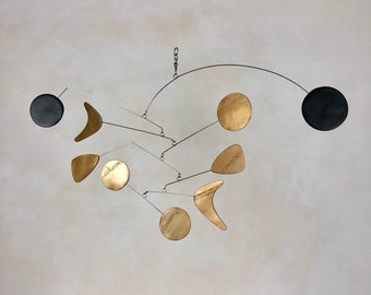 Brass and Black Hanging Mobile, Kinetic Mobile, Art Mobile, Modern Mobile, Mid Century Modern, Hanging Sculpture, Art Decor