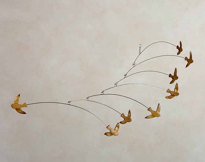 Brass Bird Kinetic Modern Art Bird Mobile, Mid Century Modern Home Decor, Hanging Mobile, Modern Sculpture Art