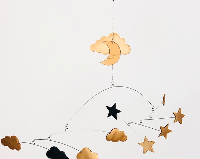 Cloud and Star Mobile, Nursery Mobile, Baby Mobile, Gold and Black, Cot Mobile, Modern Nursery, Monochrome, Baby Shower, Crib Mobile