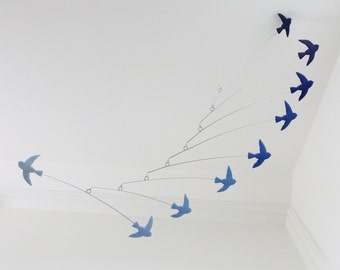 Modern Mobile Kinetic Bird Mobile Shades of Blue