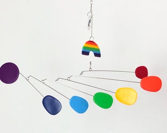 Rainbow Hanging Kinetic Mobile with Crystal