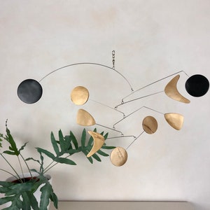 Brass and Black Hanging Mobile, Kinetic Mobile, Art Mobile, Modern Mobile, Mid Century Modern, Hanging Sculpture, Art Decor image 4