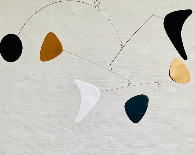 Gold Black and White Abstract Art Hanging Mobile, Sculpture, Mid Century Modern, Art Decor, Home Decor, A perfect Gift for Any Occasion