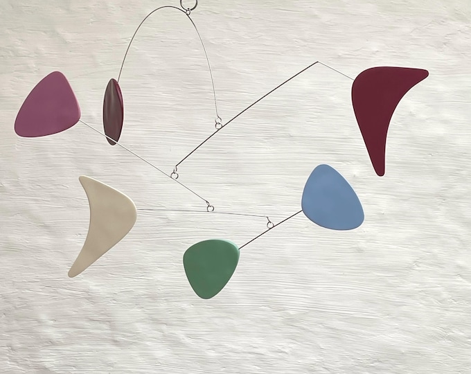 Abstract Art Hanging Kinetic Mobile, Burgundy, Modern Mobile, Mid Century Modern, Sculpture, Art Decor, Modern Home, Gift for Any Occasion