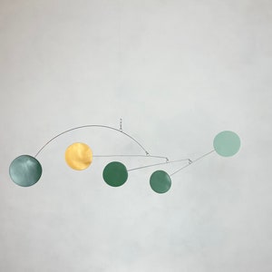 Sage Green, Emerald Green, Gold Hanging Mobile, Kinetic Mobile, Abstract Art Mobile, Modern Mobile, Mid Century Modern, Hanging Sculpture